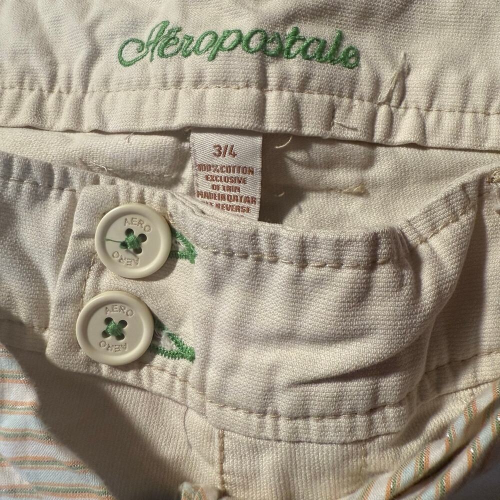 Aeropostale Khaki Belted Twill Pants, Y2K Butterfly Green Embroidery, Size 32 - Picture 5 of 7